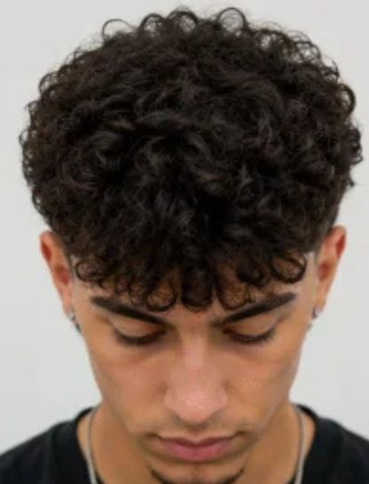 Curly Hair Burst Fade Mullet