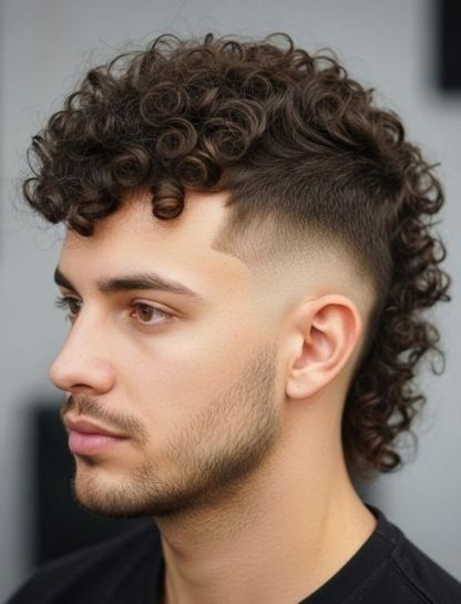 Curly Mohawk Mullet Fade
