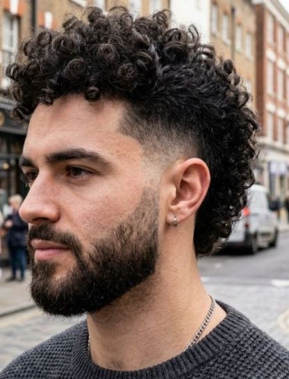 Curly Mohawk with Low Taper Fade