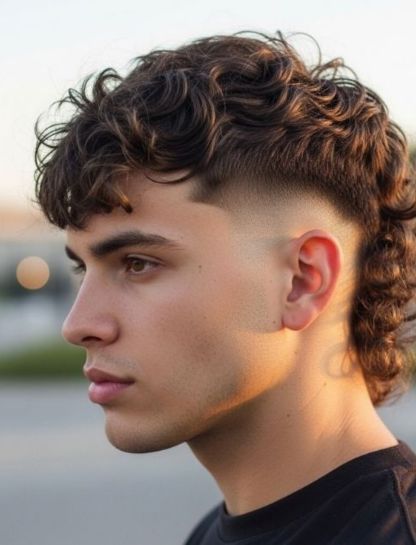 Curly Mullet Fade with Fringe