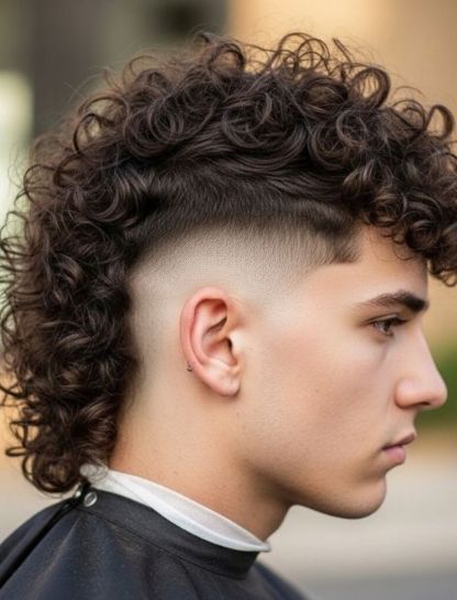 Curly Mullet with Skin Fade