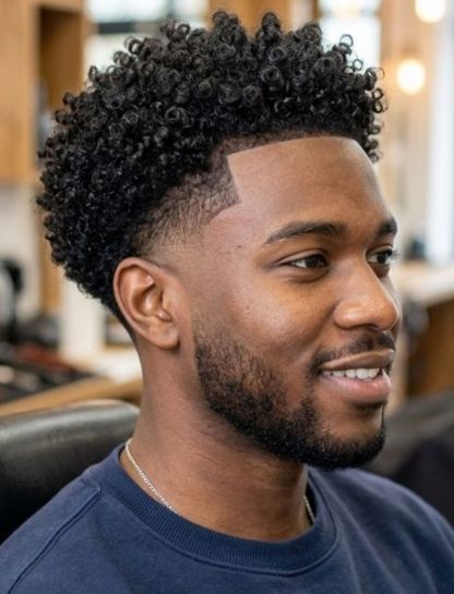 Defined Curls with Mid Taper Fade