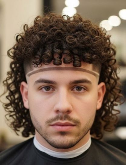 Disconnected Curly Mullet Fade