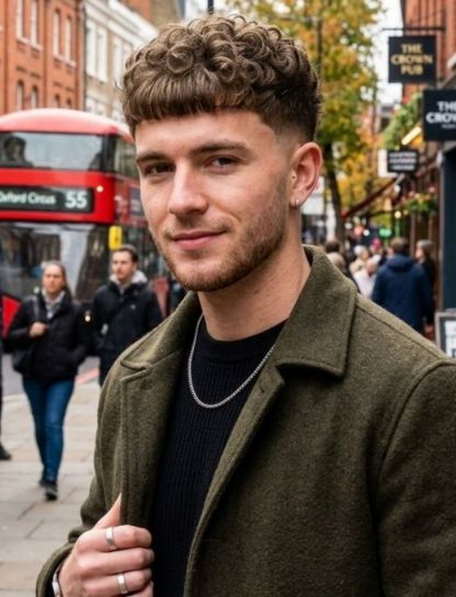 Edgar Cut with Low Taper Fade Curly Hair