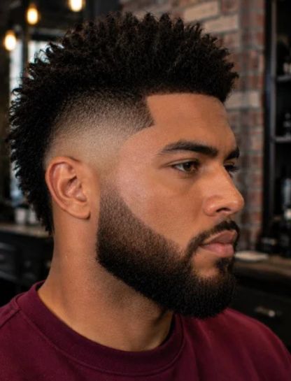 Faux Hawk Burst Fade with Beard