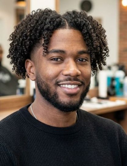 Fluffy Curly Top with Low Taper Fade