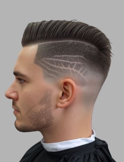 French Crop Fade Low with Design Elements
