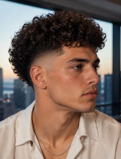 High Curly Burst Fade