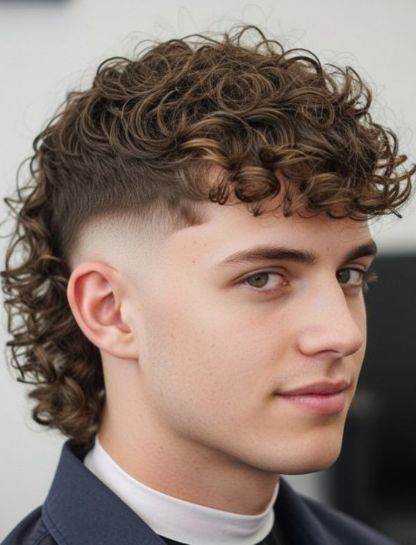 High Fade Curly Mullet