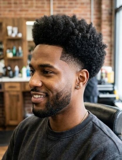 High Top Afro with Mid Taper Fade