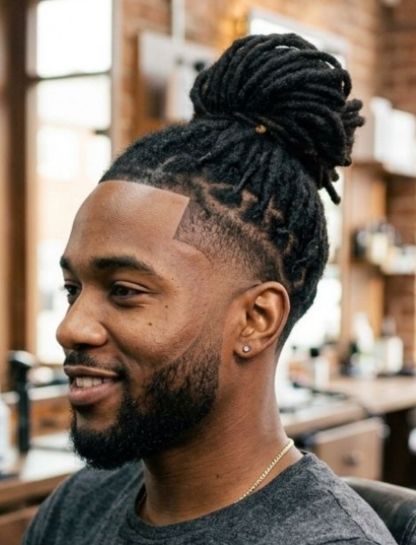 Loc Bun with Mid Taper Fade