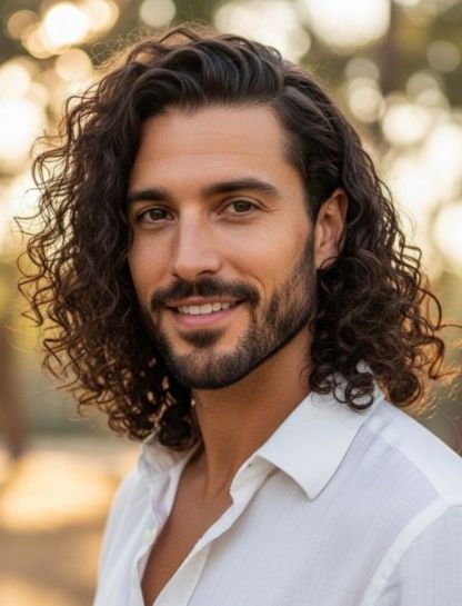 Long Curly Middle Part