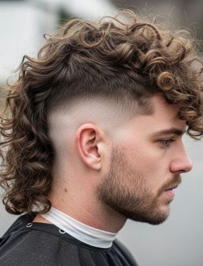 Long Curly Mullet Fade