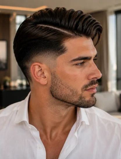 Long Top Burst Fade Side Part