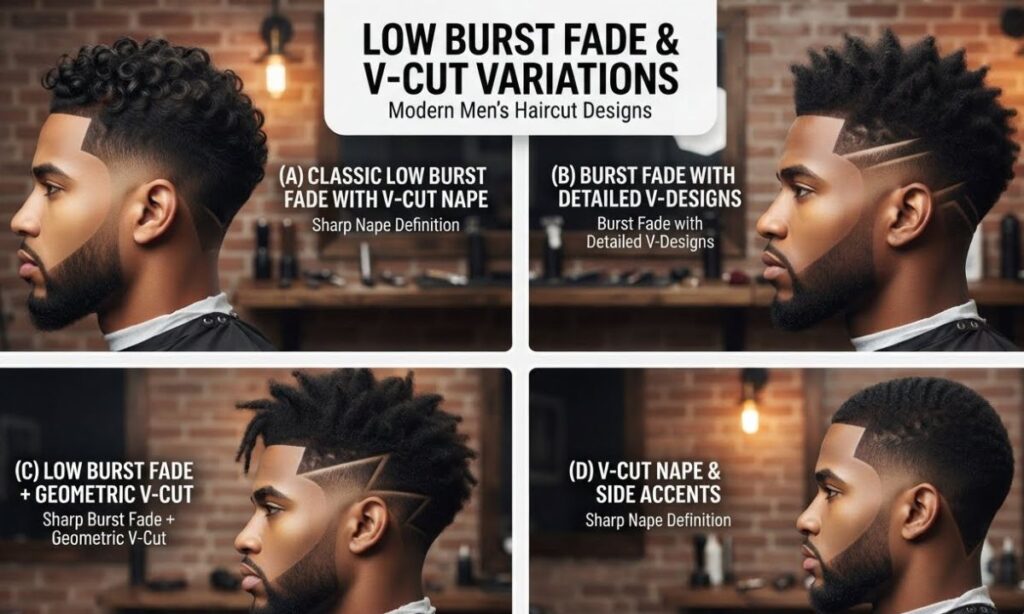 Low Burst Fade Design Elements and V Cut Variations