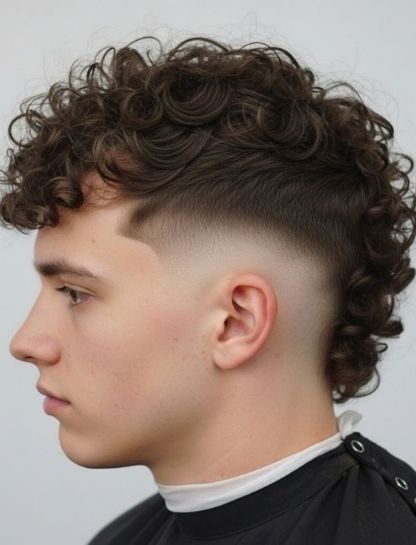 Low Fade Curly Mullet