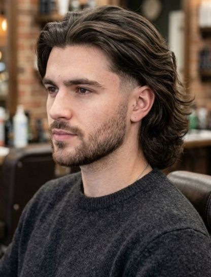 Low Taper Fade with Center Parted Long Hair