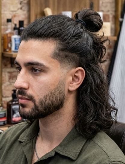 Low Taper Fade with Half Up Long Hair