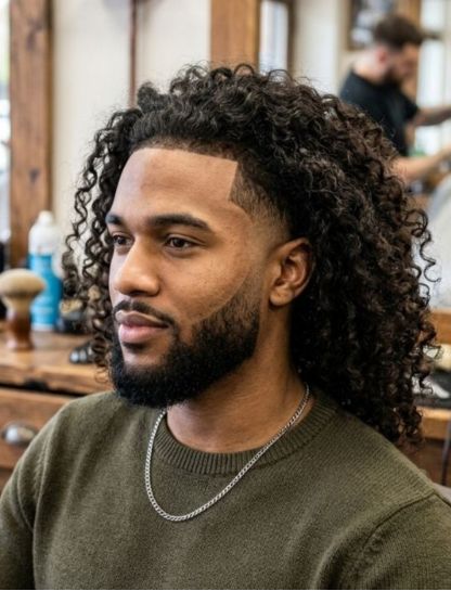 Low Taper Fade with Long Curly Hair