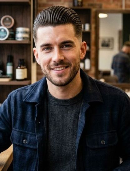 Low Taper Fade with Long Slicked Back Hair