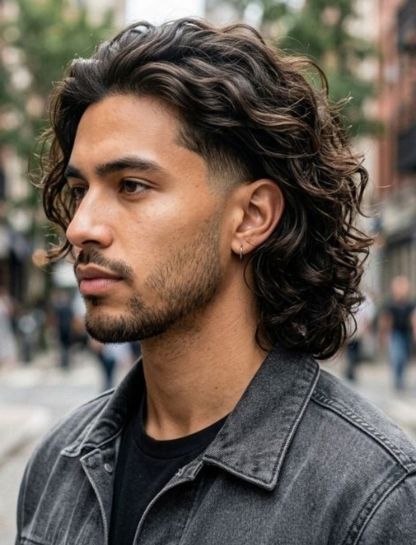 Low Taper Fade with Long Wavy Hair