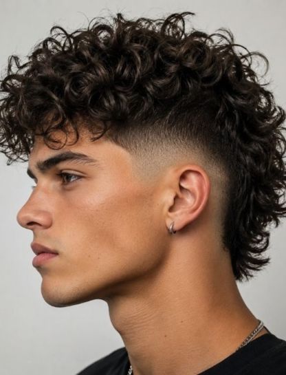Messy Curly Mohawk with Taper Fade