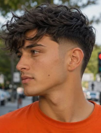 Messy Side Part Burst Fade
