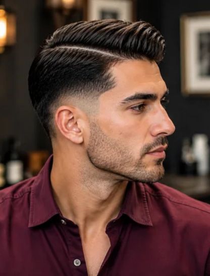 Mid Burst Fade Side Part