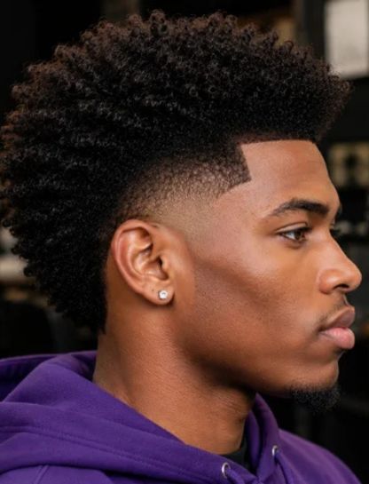 Mid Burst Fade with Curls for Black Men