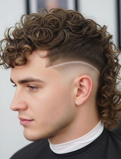 Mid Fade Curly Mullet