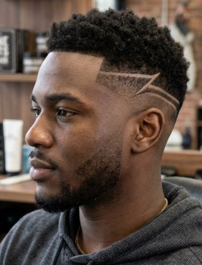 Mid Taper Fade with Shaved Line Design