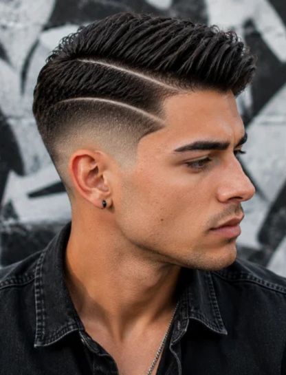 Razor Line Burst Fade Side Part