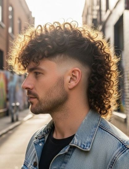 Shaggy Curly Mullet Fade
