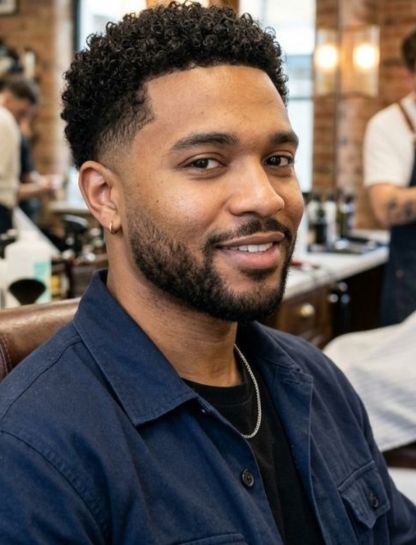 Short Curly Top with Low Taper Fade