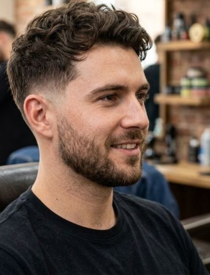 Short Wavy Messy Top with Low Taper Fade