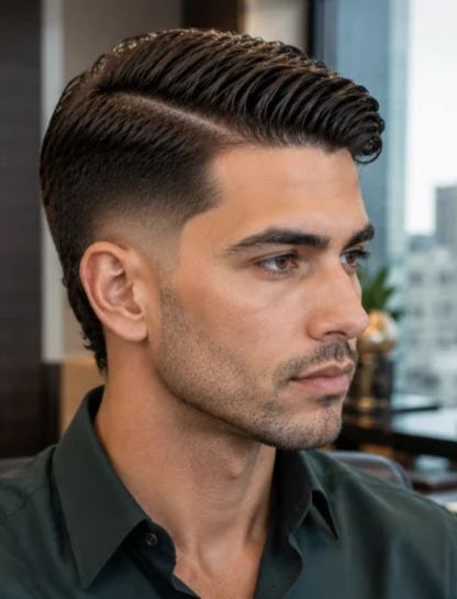 Side Part Comb Over Burst Fade