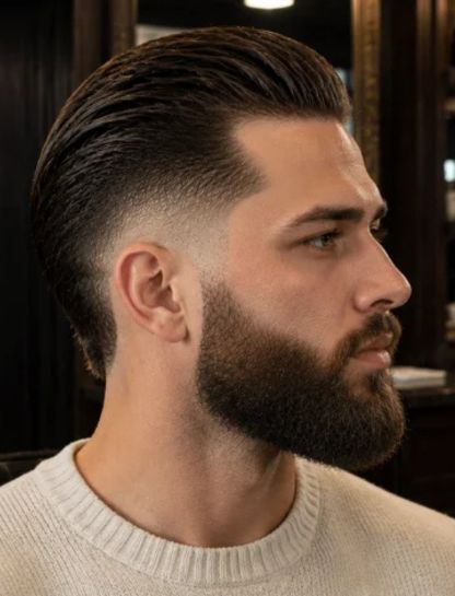 Slick Back Burst Fade with Beard
