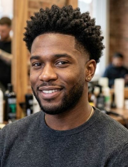 Sponged Afro with Mid Taper Fade