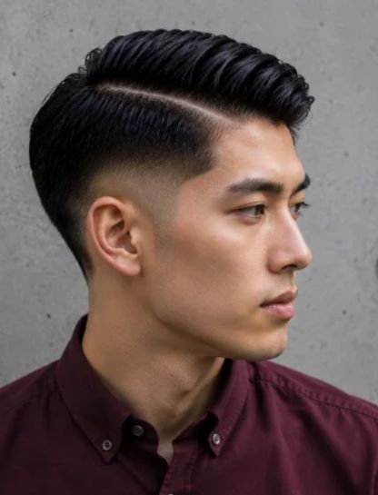 Straight Hair Burst Fade Hard Part