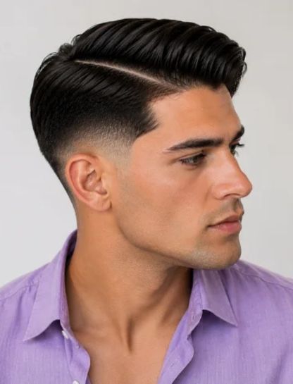 Straight Hair Burst Fade Side Part