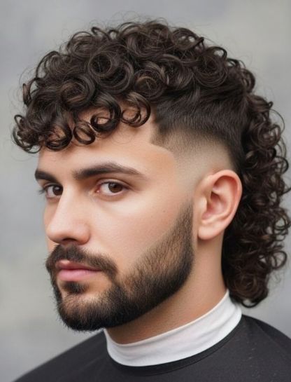 Taper Fade Curly Mullet