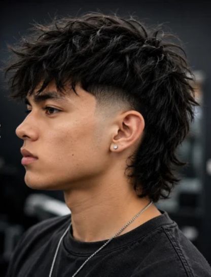 Textured Burst Fade Mullet