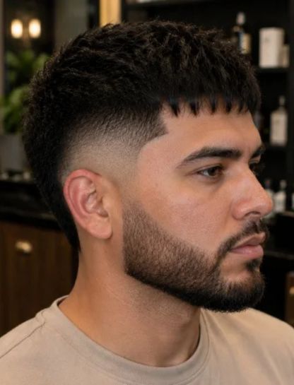 Textured Crop Burst Fade with Beard