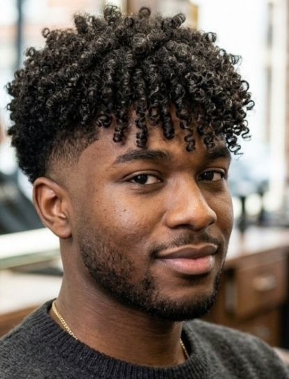 Textured Curly Fringe with Low Taper