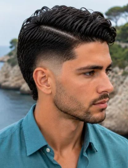 Wavy Burst Fade Side Part