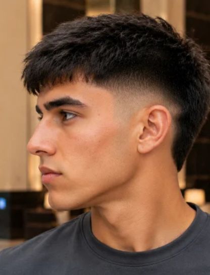 13. Straight Hair Burst Fade Textured Crop