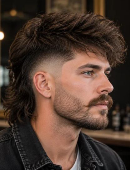 15. Long Hair Burst Fade Mullet