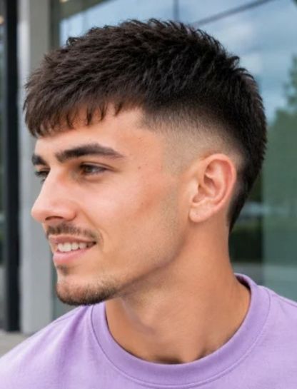 15. Thin Hair Burst Fade Textured Crop
