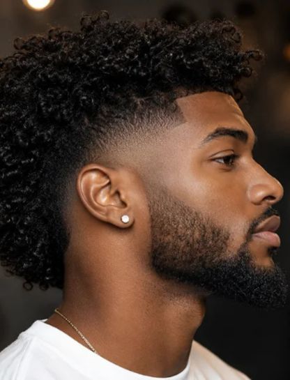 3. Curly Long Hair Burst Fade