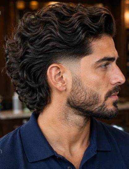 4. Wavy Long Hair Burst Fade